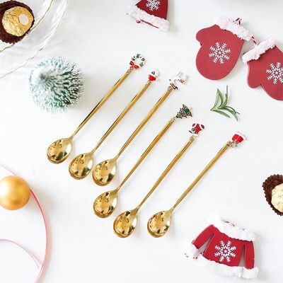 Décorations pour tables de Noël - Lot de 6 cuillères de Noël avec décoration - Argenté ou doré - SOSTRAW & SMARTTHINGS