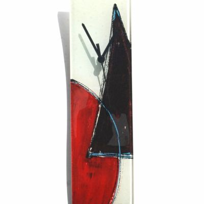 Horloges - Horloge murale Géométrie blanc-rouge 10x41 cm - CARNEOL GLASS