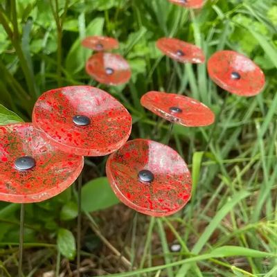 Floral decoration - Round small flower for outdoor use in transparent, red - CARNEOL GLASS