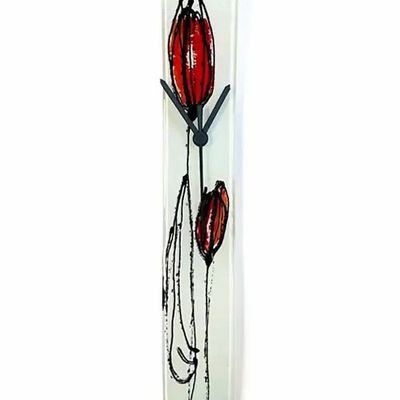 Clocks - Tulip wall clock with red-orange tulips 6x41 cm - CARNEOL GLASS