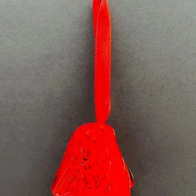 Other Christmas decorations - Large red-black glass bell on elegant ribbon hanger - CARNEOL GLASS