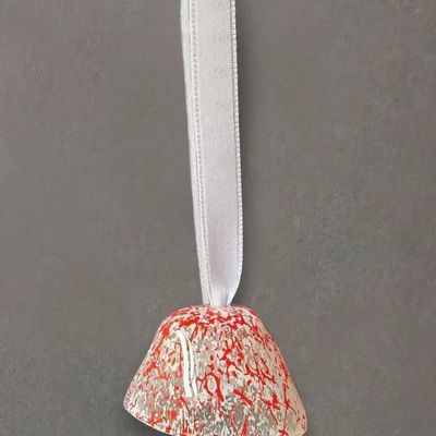 Other Christmas decorations - Glass bell on elegant ribbon hanger in transparent-white-red colour - CARNEOL GLASS
