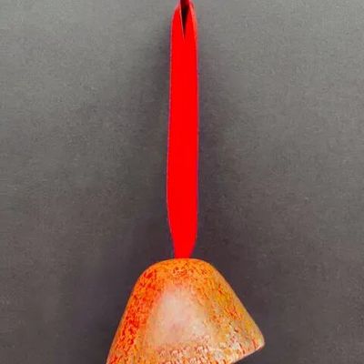 Other Christmas decorations - Large transparent-orange-red glass bell on elegant ribbon hanger - CARNEOL GLASS