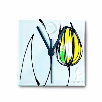 Clocks - Tulip wall clock with yellow-green tulips 13x13 cm - CARNEOL GLASS