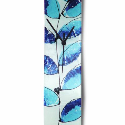 Clocks - Leaf light blue-dark blue wall clock 10x41 cm - CARNEOL GLASS