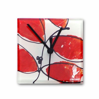 Horloges - Horloge murale en forme de feuille rouge-orange 13x13 cm - CARNEOL GLASS