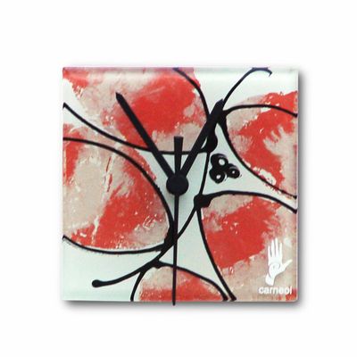 Clocks - Leaf salmon-white wall clock 13x13 cm - CARNEOL GLASS