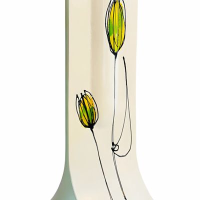 Vases - Vase avec base blanche, motif de tulipe vert-jaune au format 14x36 cm - CARNEOL GLASS