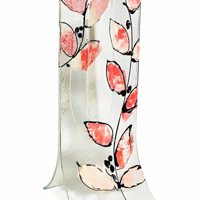Vases - Vase with transparent base, salmon-white leaf design in 14x36 cm size - CARNEOL GLASS