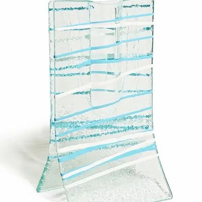 Vases - Petit vase transparent à rayures bleu clair-blanc en 8x13 cm - CARNEOL GLASS
