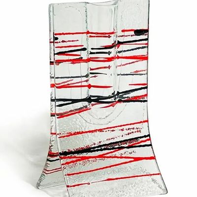 Vases - Petit vase transparent à rayures rouge-noir en 8x13 cm - CARNEOL GLASS