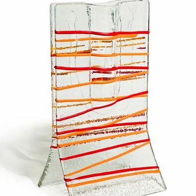 Vases - Petit vase transparent à rayures rouge-orange en 8x13 cm - CARNEOL GLASS