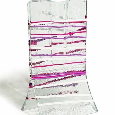 Vases - Small transparent vase with white-fuscia-violet stripes in 8x13 cm - CARNEOL GLASS