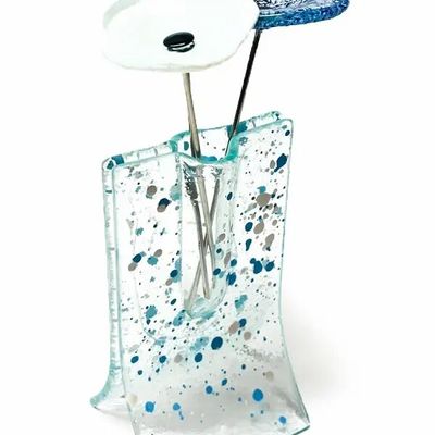 Vases - Small transparent 8x13 cm light blue-white spotty vase with 3 small flowers - CARNEOL GLASS