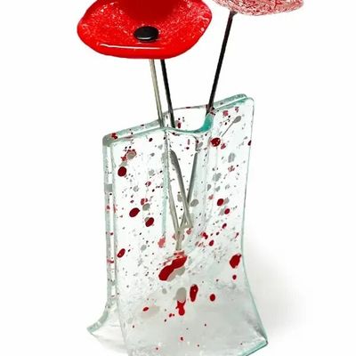 Vases - Small transparent 8x13 cm red-white spotty vase with 3 small flowers - CARNEOL GLASS