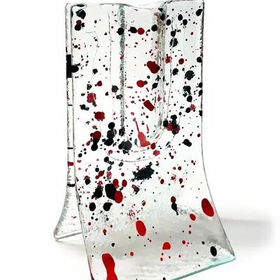 Vases - Petit vase transparent de 8x13 cm à pois rouge-noir - CARNEOL GLASS