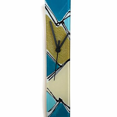 Horloges - Horloge murale Patchwork Turquoise-Or 6x41 cm - CARNEOL GLASS