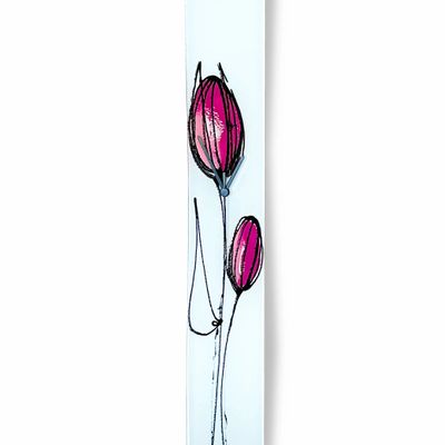 Horloges - Horloge murale tulipe avec tulipe fuscia 10x70 cm - CARNEOL GLASS