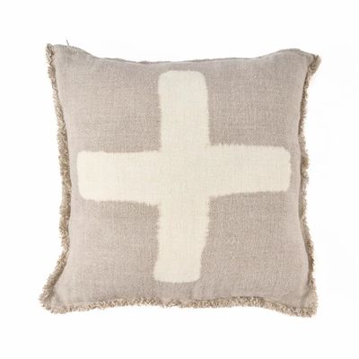 Fabric cushions - The Ivory Cross Cushion Cover - Natural White - 50x50 - BAZAR BIZAR LIVING