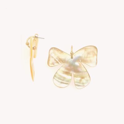 Bijoux - Boucles d'oreilles mini créoles fleur nacre dorée - Fioria - NATURE BIJOUX