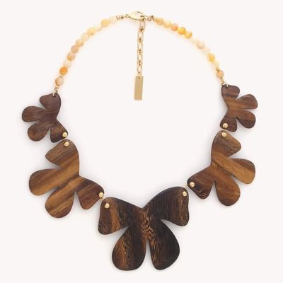Bijoux - Collier plastron 5 fleur en bois de roblès - Fioria - NATURE BIJOUX