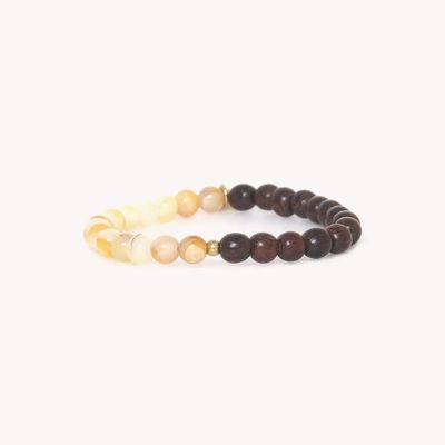 Bijoux - Bracelet extensible nacre dorée et bois de roblès - Fioria - NATURE BIJOUX