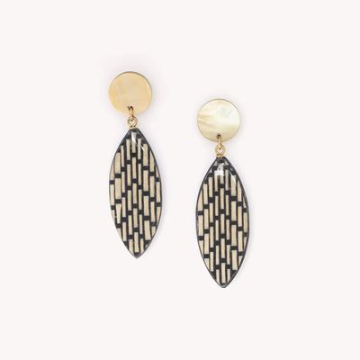 Jewelry - Yellow MOP post earrings with oval pendant - Madam Bogolan - NATURE BIJOUX