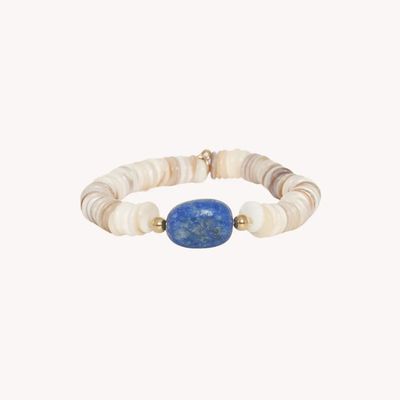 Bijoux - Bracelet extensible coquillage et lapis lazuli - Minerama - NATURE BIJOUX