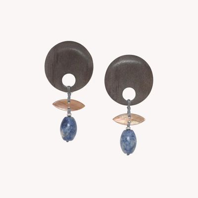 Bijoux - Boucles d'oreilles poussoir top ébène gris grand modèle - Skala - NATURE BIJOUX