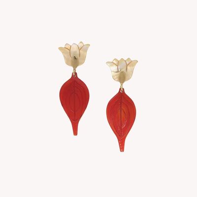 Bijoux - Boucles d'oreilles poussoir top tulipe et feuille rouge - Son Jardin - NATURE BIJOUX