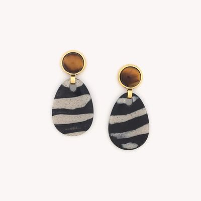 Bijoux - Boucles d'oreilles poussoir pampille zèbre - Zebra - NATURE BIJOUX