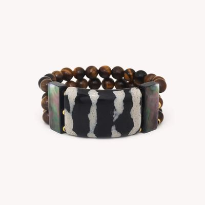 Bijoux - Bracelet semi extensible 3 rangs d'oeil de tigre - Zebra - NATURE BIJOUX