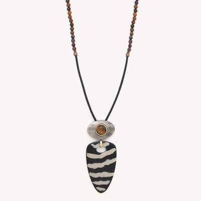Bijoux - Collier long pendentif corne - Zebra - NATURE BIJOUX