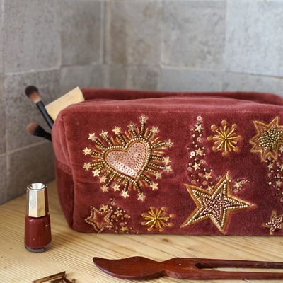 Pochettes - pochettes et boîtes velours brodées perles de laiton - MAISON LILO