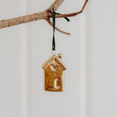Christmas garlands and baubles - Ceramic Gold Christmas Hanging House - WE LOVE SEASONS