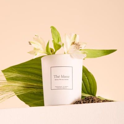 Bougies - Bougie Thé blanc verre blanc 180g - Cire 100% végétale - TANDEM FRAGRANCES