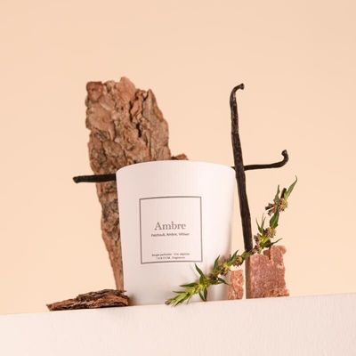 Bougies - Bougie Ambre verre blanc 180g - Cire 100% végétale - TANDEM FRAGRANCES