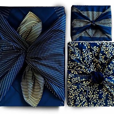 Cadeaux - Pack Famille Furoshiki – Extraordinaire Bleu Nuit - CARÉDEAU PAPIER CADEAU RÉUTILISABLE