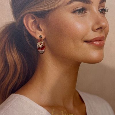 Bijoux - Boucles d'oreilles Cœur Solaire — Rouge Passion & Doré - LES TRÉSORS DE CIA