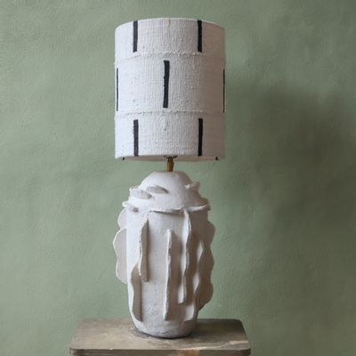 Lampes de table - Kelp handmade ceramic lamp including lampshade origina bogolan fabric - STUDIO WILD ORANGE
