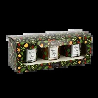 Bougies - Coffret Bougies Lumières d'Hiver 3x90g Thé au Coin du Feu - Biscuits Enchantés - Chocolat Chaud - LES LUMIERES DU TEMPS