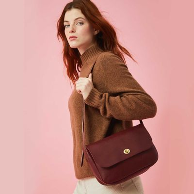 Bags and totes - Barney - Medium Crossbody Satchel Leather Bag in Grainy Merlot - MIMI BERRY