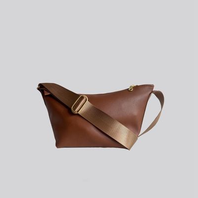 Bags and totes - A5 - Leather crossbody bag with nylon strap in tan - MIMI BERRY
