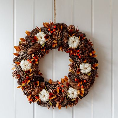 Decorative objects - Wooden Brown and Orange Pumpkin Wreath - WE LOVE SEASONS