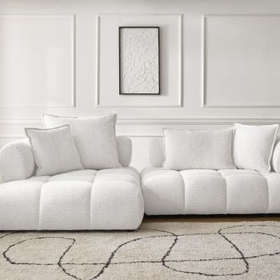 Sofas - ALYA fixed corner sofa in curly fabric - BOBOCHIC PARIS
