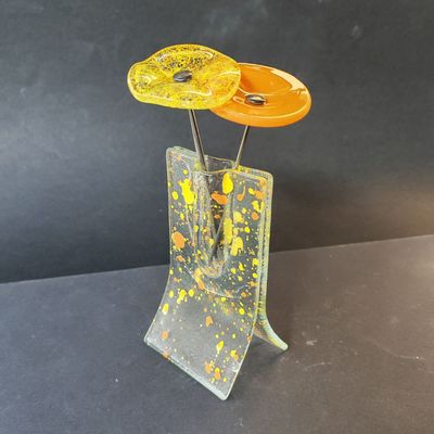 Vases - Small transparent 8x13 cm yellow-orange spotty vase with 3 small flowers - CARNEOL GLASS