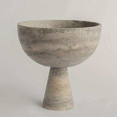 Platter and bowls - SILVER TRAVERTINE PEDESTAL BOWL XL - KIWANO CONCEPT