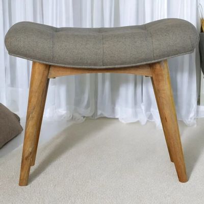 Benches - Artisan Furniture Solid Wood Curved Tweed Bench, Upholstered, Nordic Legs, Grey and Brown - ARTISAN FURNITURE