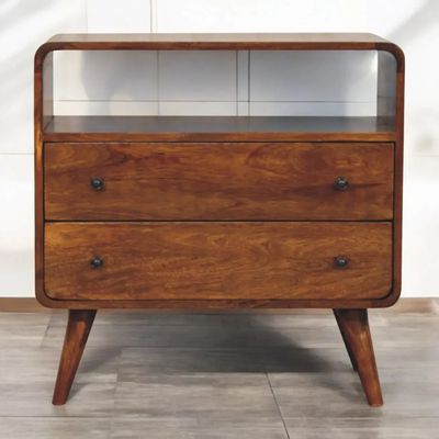 Chests of drawers - Artisan Furniture Solid Wood Curved Nordic Charm Chest, 2 Drawers, 1 Open Slot, Dark Brown - ARTISAN FURNITURE