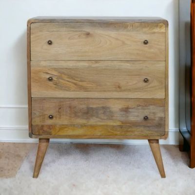 Chests of drawers - Artisan Furniture Solid Wood Curved Chest, 3 Drawers, Oak-ish, Brown - ARTISAN FURNITURE